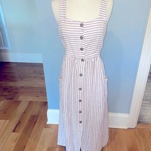 Linen cream striped dress